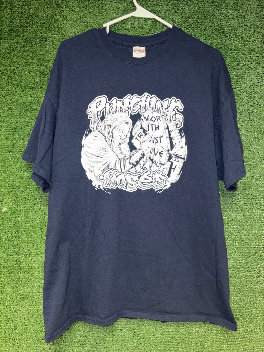 Vintage Y2K Punching Moses Band Shirt XL
Gildan tag.